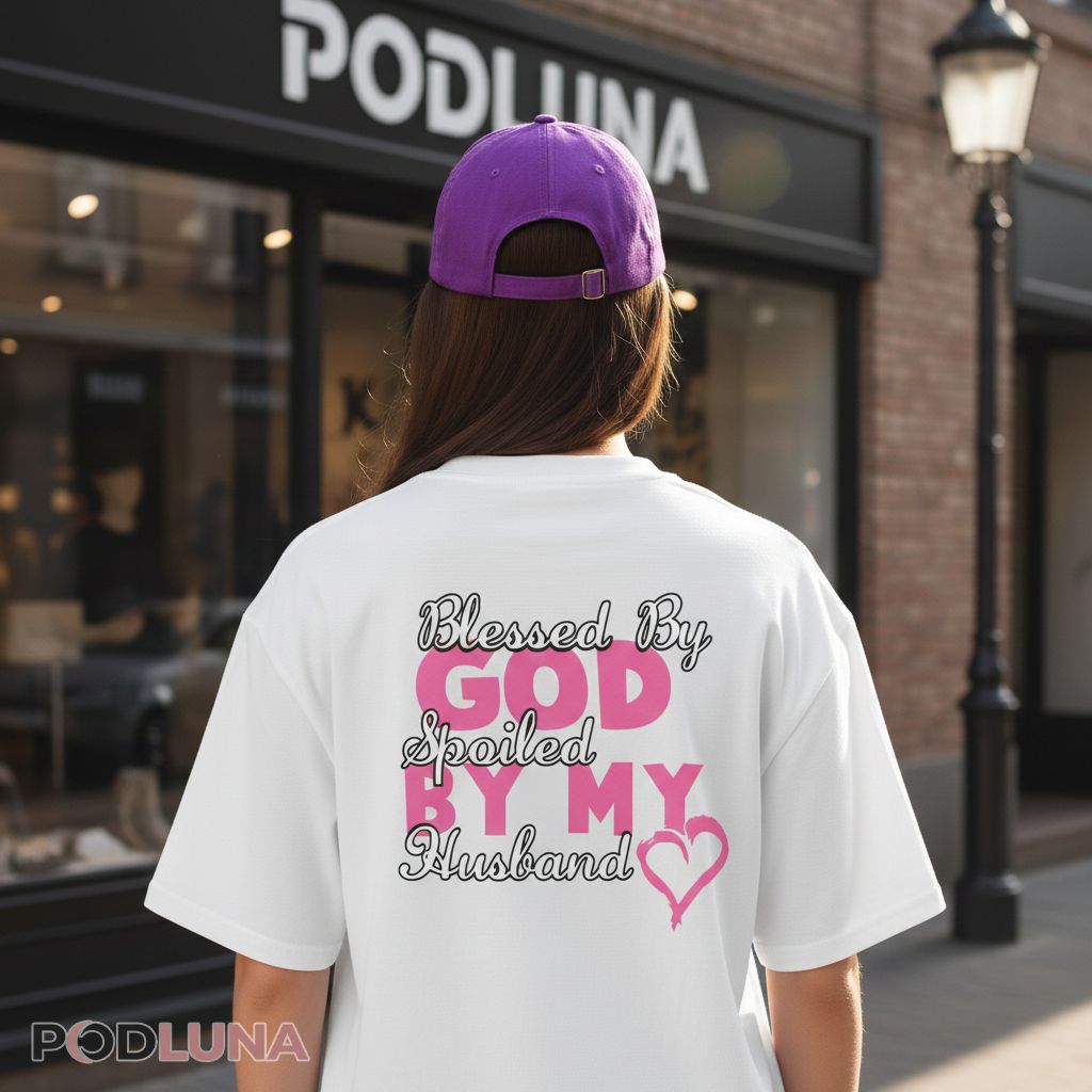 Blessed By God Spoiled By My Husband Pink Heart Shirt For Women