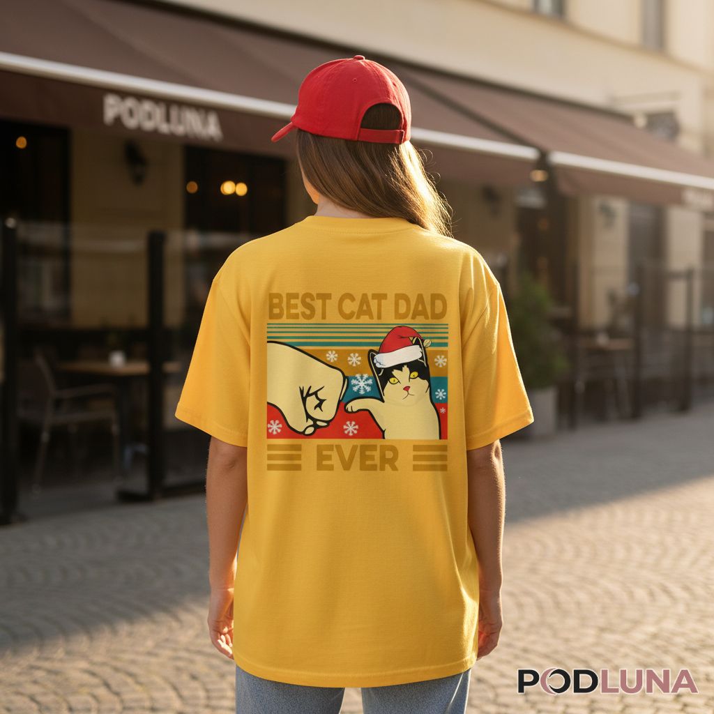 Funny Christmas Best Cat Dad Ever Vintage Shirt