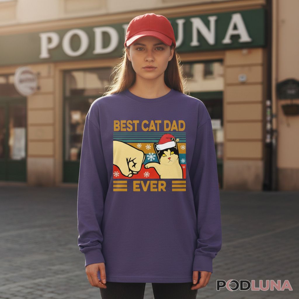 Funny Christmas Best Cat Dad Ever Vintage Long Sleeve Funny Christmas Best Cat Dad Ever Vintage Long Sleeve