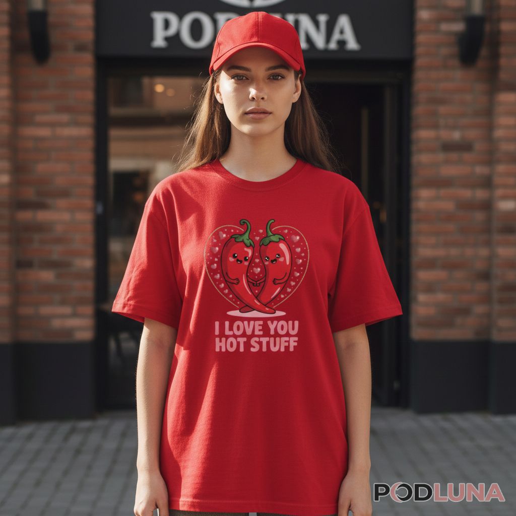 I Love You Hot Stuff Cute Chili Peppers Couple Shirt