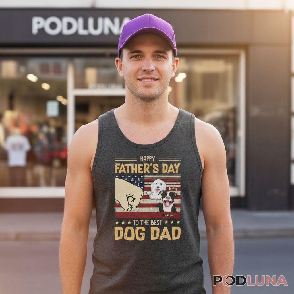 Personalized Happy Father's Day To The Best Dog Dad American Flag Tanktop Personalized Happy Father's Day To The Best Dog Dad American Flag Tanktop