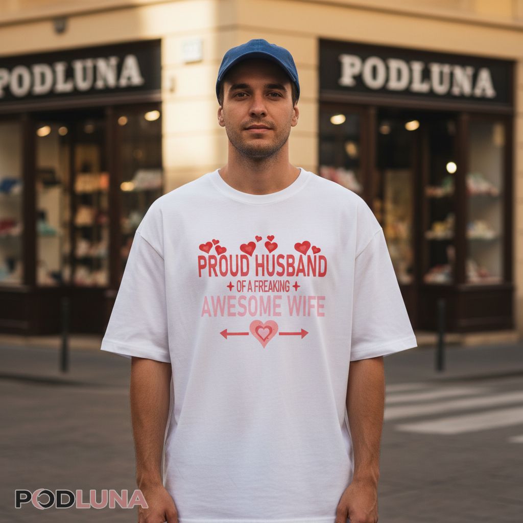 Proud Husband Of A Freaking Awesome Wife Heart Valentine Shirt