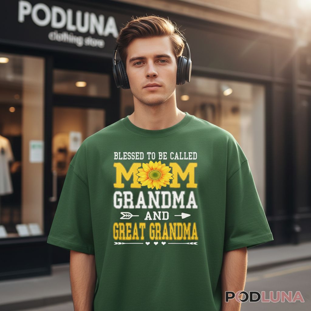 Blessed To Be Called Mom Grandma And Great Grandma Sunflower Shirt