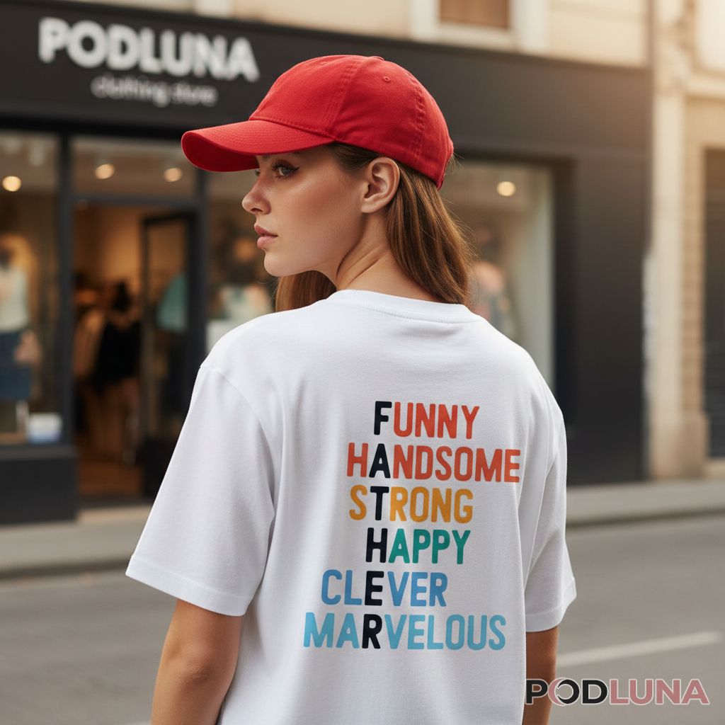 Father Funny Handsome Strong Acrostic Typography Shirt