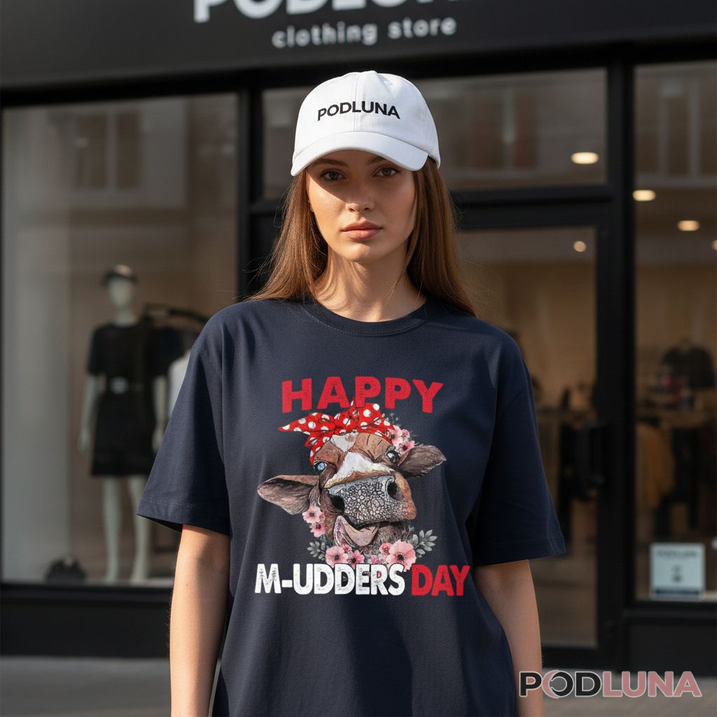 Happy M Udders Day Cow With Red Bandana And Flowers Shirt