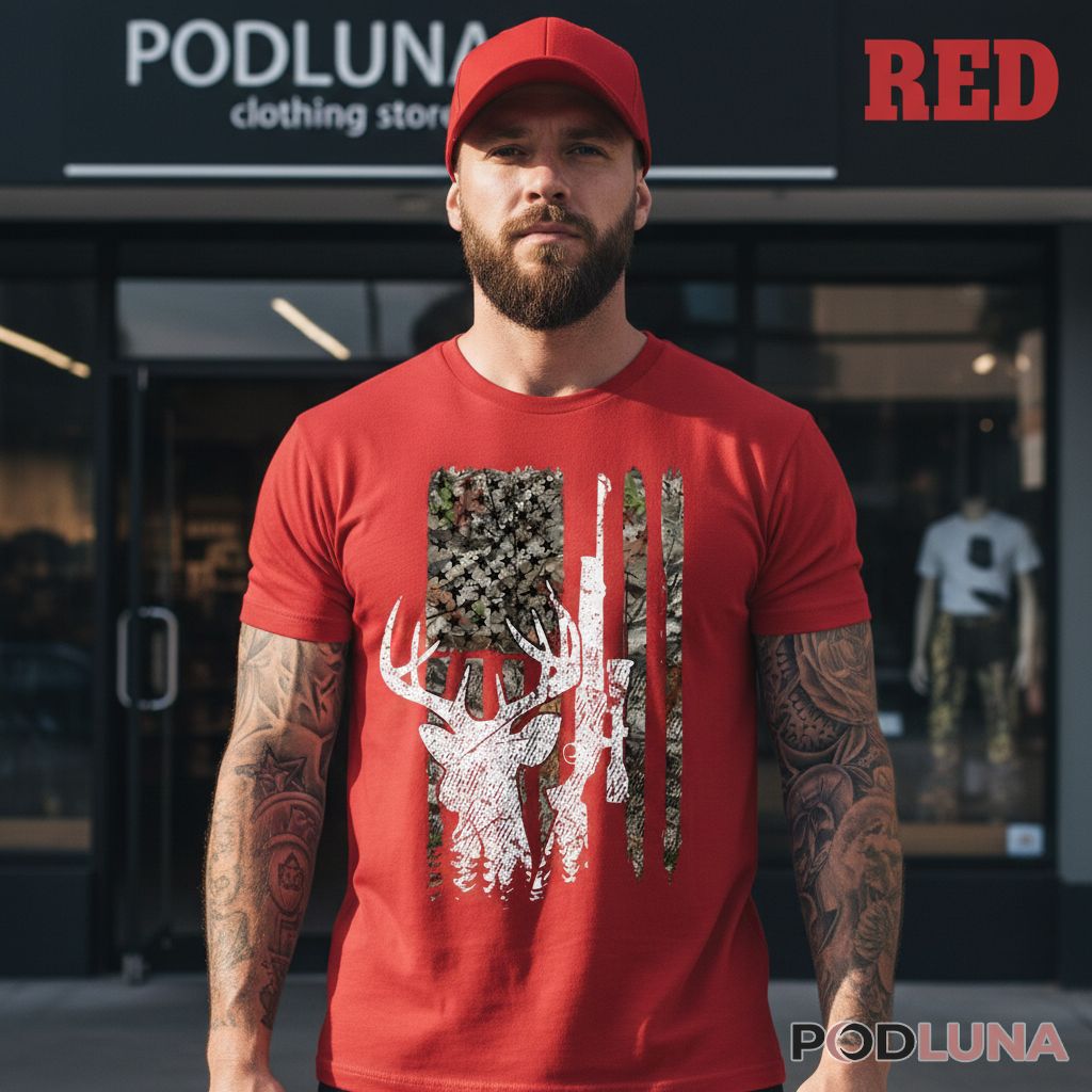 Hunting Season Dad Camouflage US Flag Buck Shirt