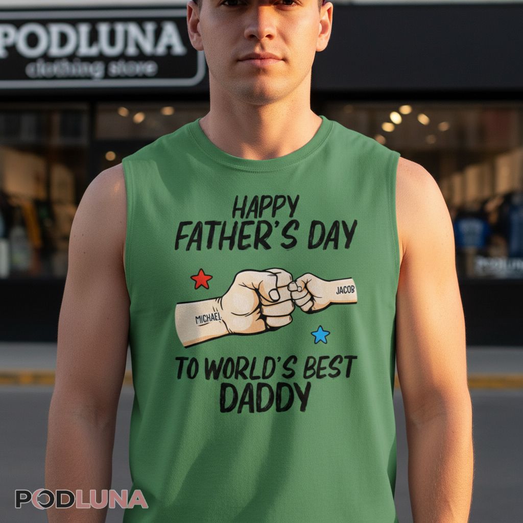 Personalized Happy Fathers Day Fist Bump To Worlds Best Daddy Tanktop Personalized Happy Fathers Day Fist Bump To Worlds Best Daddy Tanktop
