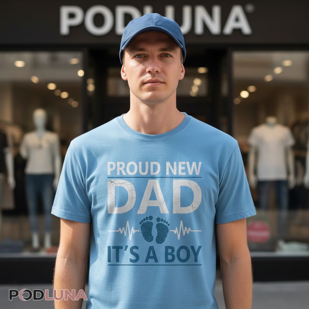 Proud New Dad Its A Boy Heartbeat Baby Feet Shirt
