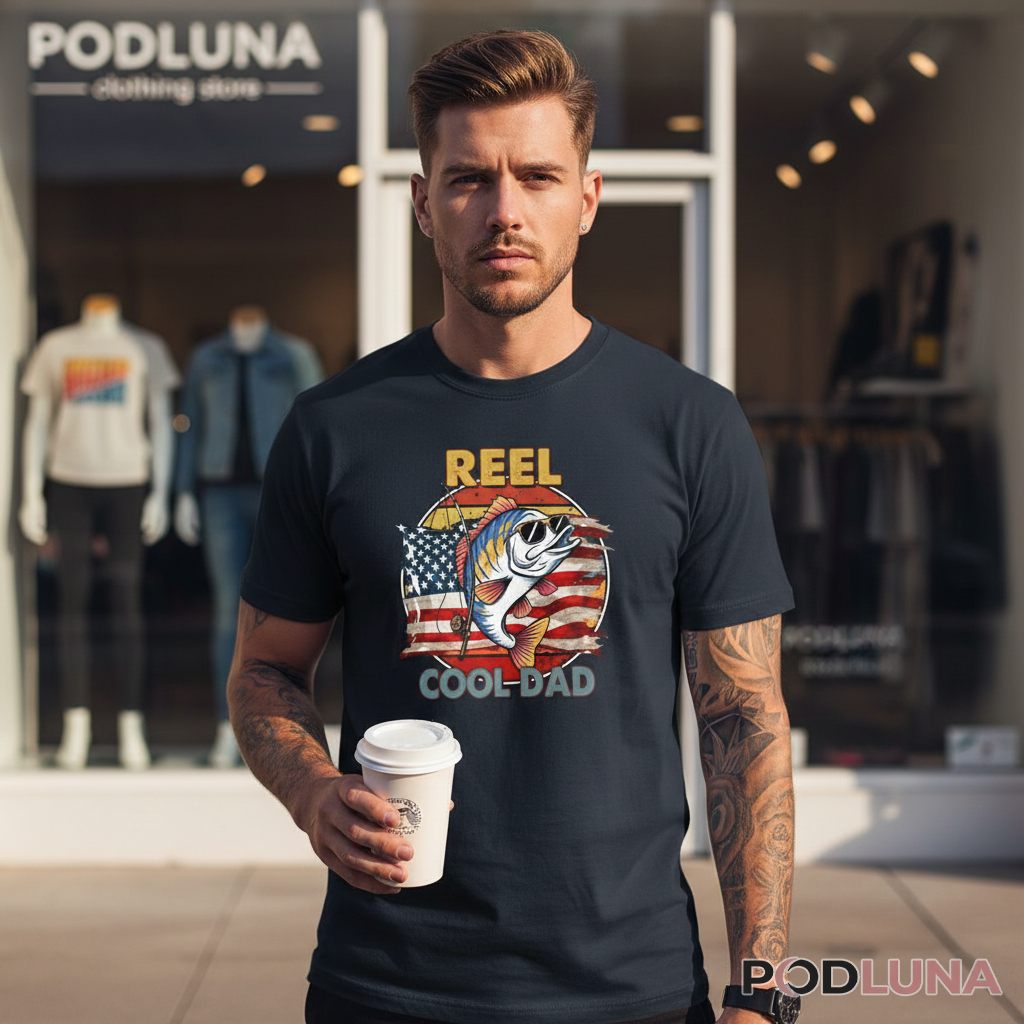 Reel Cool Dad American Flag Bass Fishing Shirt
