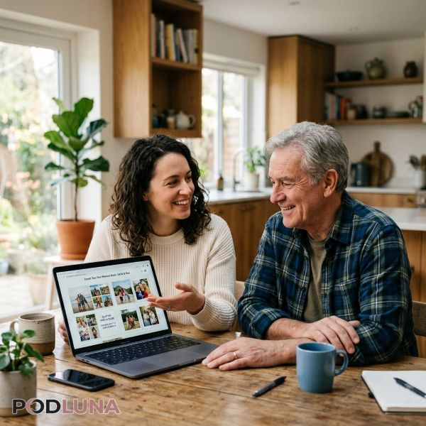 Adult Child Helping Dad Choose Personalized Gift Ideas Adult Child Helping Dad Choose Personalized Gift Ideas