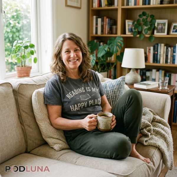 Aunt Relaxing At Home With Mug And Casual Shirt Aunt Relaxing At Home With Mug And Casual Shirt