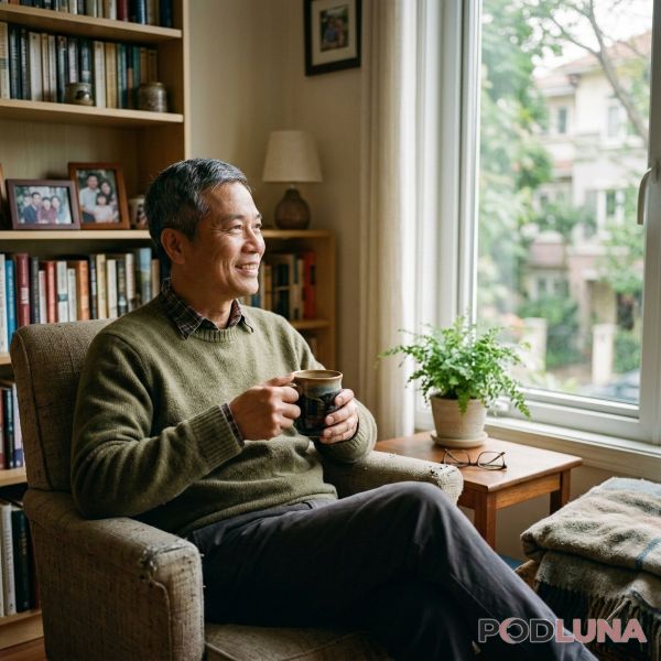 Content Father Enjoying Simple Life At Home