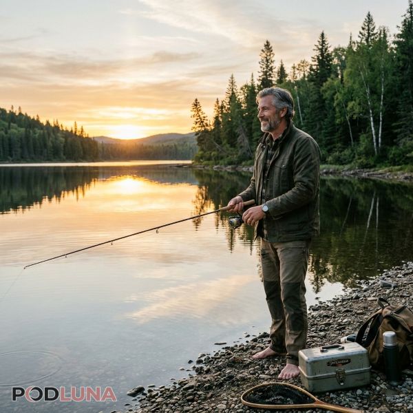 Dad Enjoying Peaceful Fishing Trip Outdoors