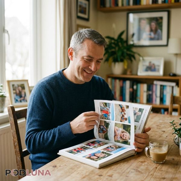Dad Looking At Family Photo Book Memory Moment