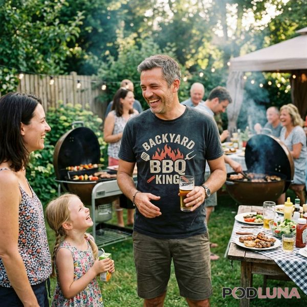 Dad Wearing Casual Gift Shirt Family Gathering