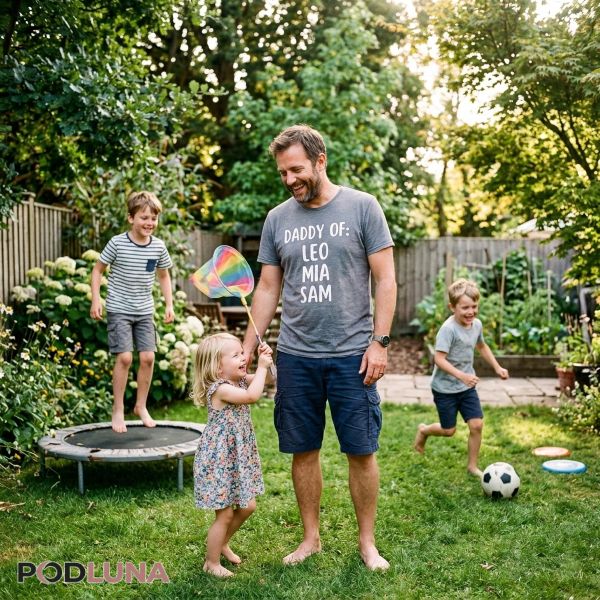 Dad Wearing Personalized Shirt With Kids Names