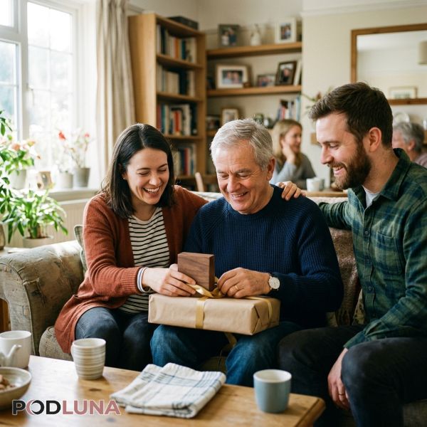 Family Giving Gift To Appreciated Father Real Life Family Giving Gift To Appreciated Father Real Life