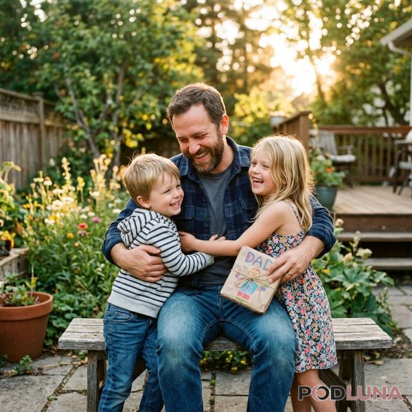 Family Giving Meaningful Gift To Dad Real Moment Family Giving Meaningful Gift To Dad Real Moment