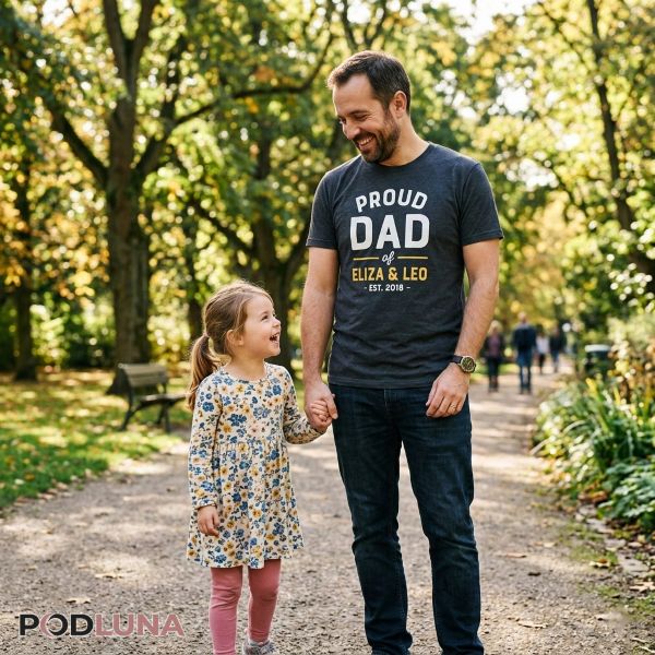Father Wearing Personalized Family Message Shirt With Daughter Father Wearing Personalized Family Message Shirt With Daughter