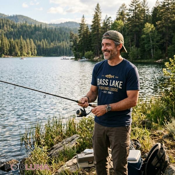 Fishing Hobby Dad Wearing Practical Gift Shirt Outdoor Scene Fishing Hobby Dad Wearing Practical Gift Shirt Outdoor Scene