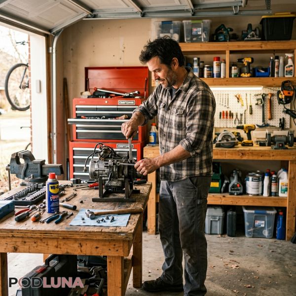 Hands On Dad Working In Garage Workshop Real Life Hands On Dad Working In Garage Workshop Real Life