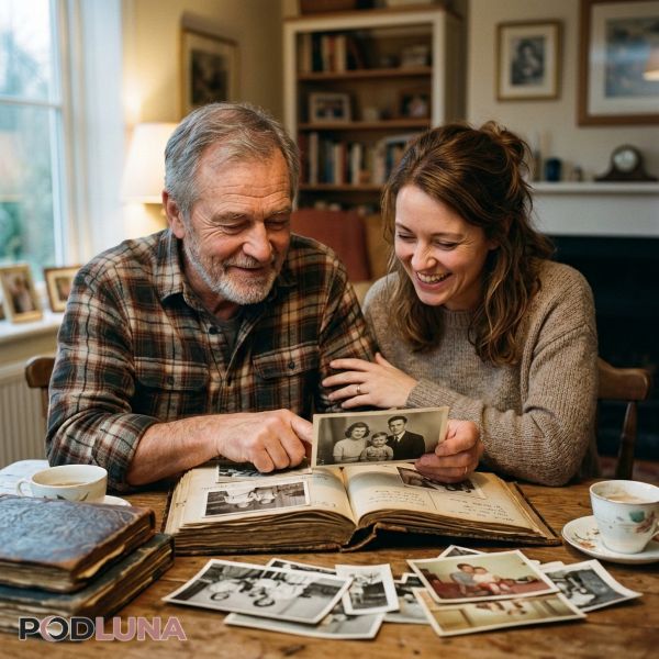 Looking At Family Memories With Dad Emotional Connection Looking At Family Memories With Dad Emotional Connection
