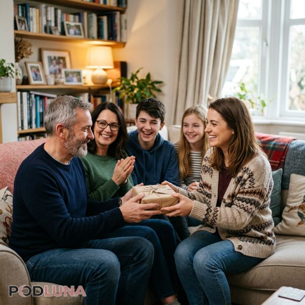 Meaningful Gift Moment Between Stepdad And Family
