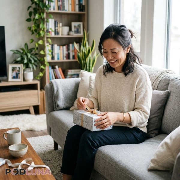 Mom Receiving Gift And Putting It Aside Real Life Moment Mom Receiving Gift And Putting It Aside Real Life Moment