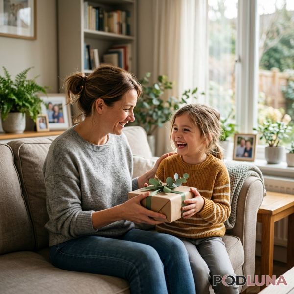 Parent Giving Thoughtful Gift To Daughter Real Life Moment Parent Giving Thoughtful Gift To Daughter Real Life Moment