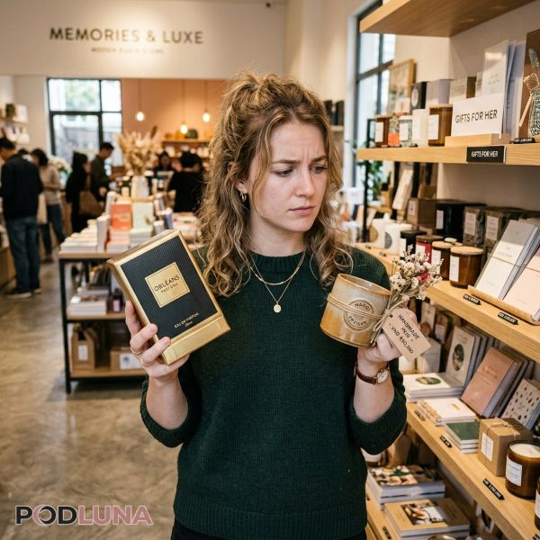 Person Comparing Expensive And Simple Gift For Dad Person Comparing Expensive And Simple Gift For Dad