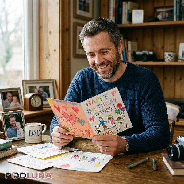 Sentimental Father Holding Child Handmade Card Memory Moment Sentimental Father Holding Child Handmade Card Memory Moment