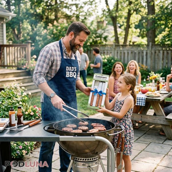 Stepdad Receiving Grilling Gift During Backyard Cookout
