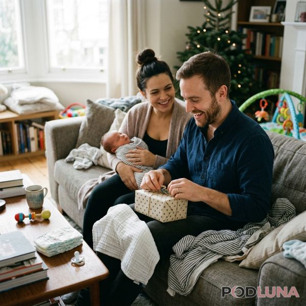 Thoughtful Gift For New Dad Being Unwrapped At Home