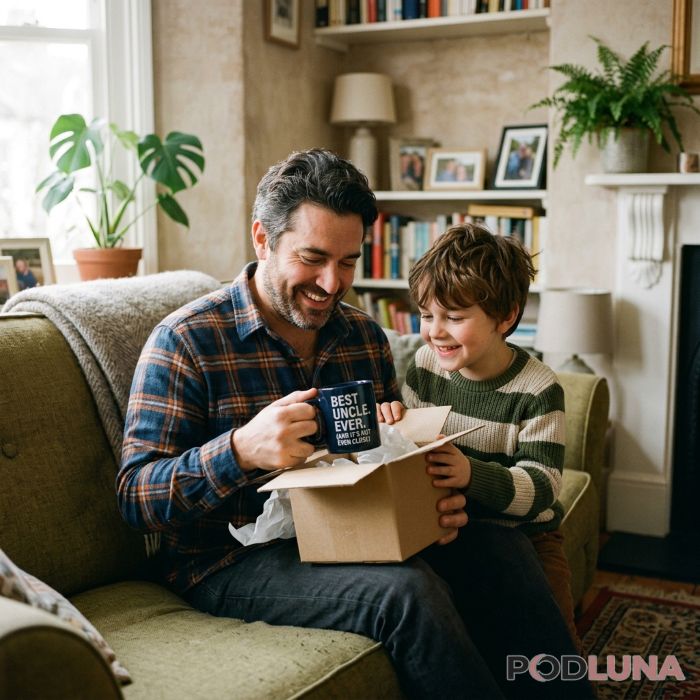 Thoughtful Gift Moment Uncle Receiving Family Present