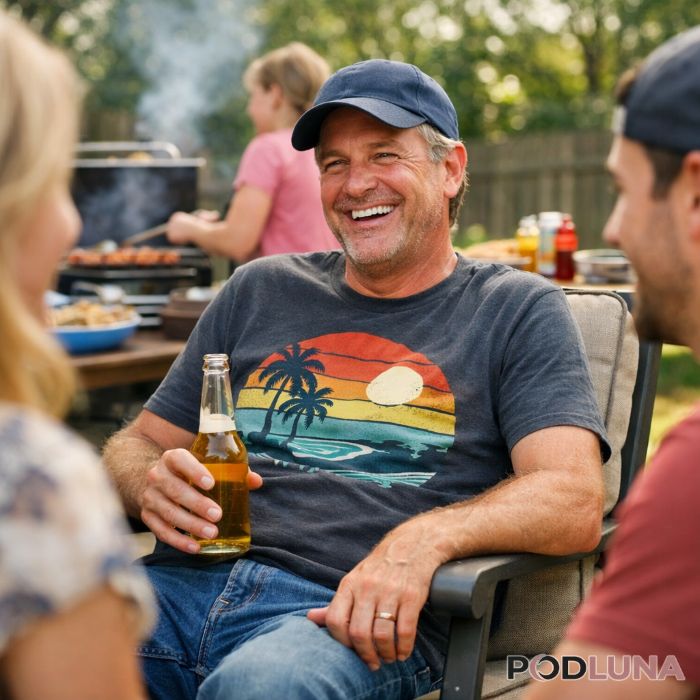 Uncle Wearing Casual Graphic Shirt Relaxing Weekend