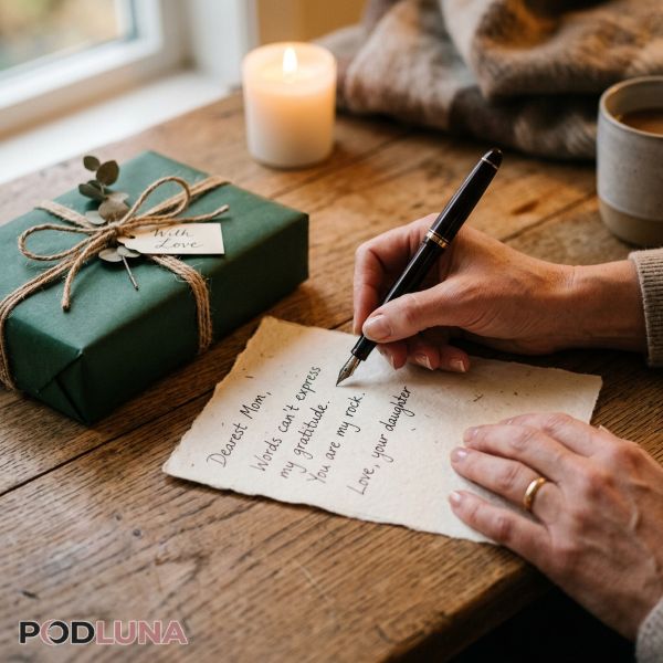 Writing Personal Note For Father Day Gift Close Up Writing Personal Note For Father Day Gift Close Up