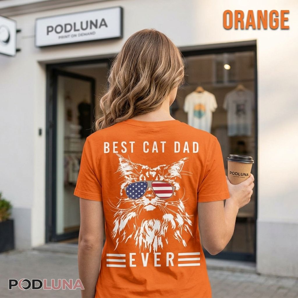 Best Cat Dad Ever American Flag Sunglasses Shirt