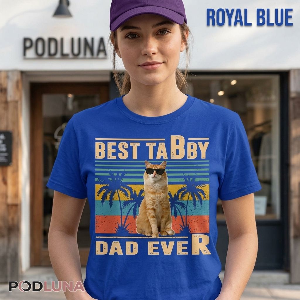 Best Tabby Dad Ever Vintage Palm Tree Shirt