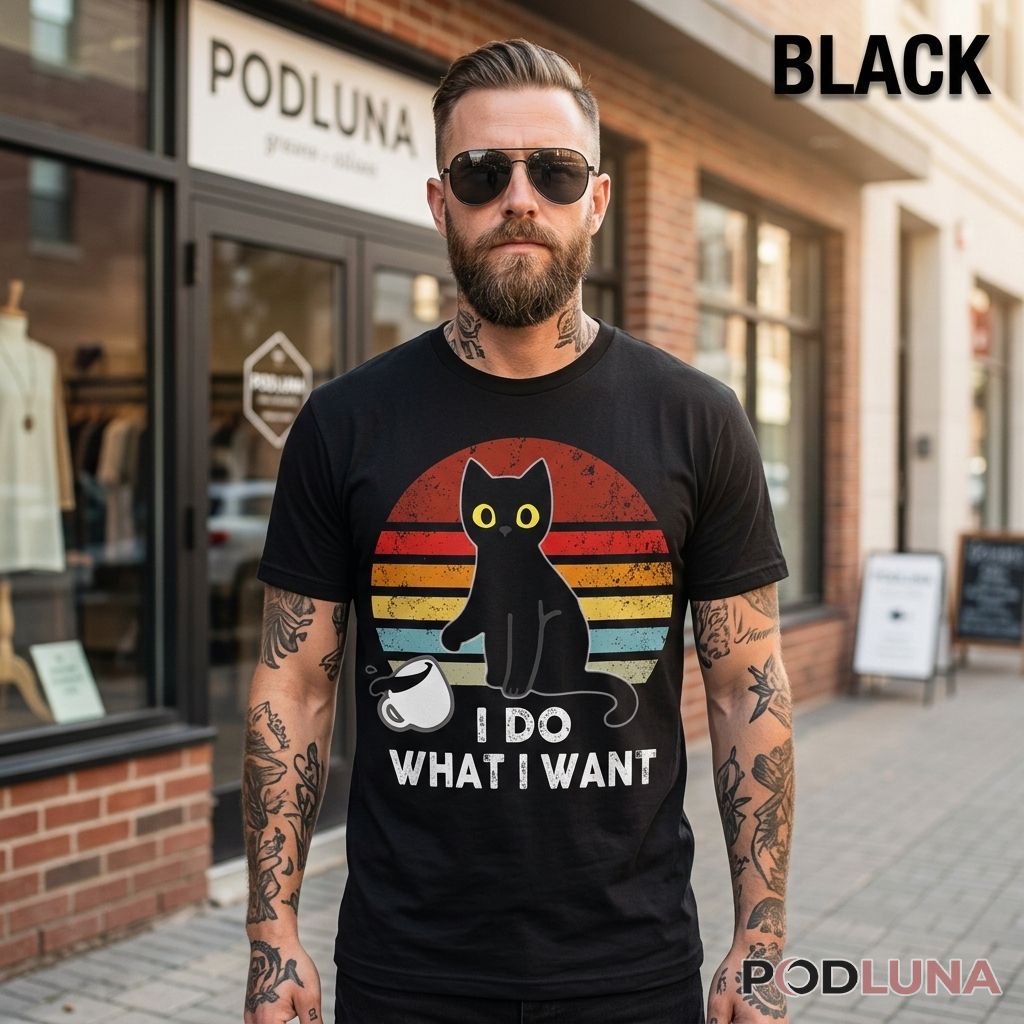 Black Cat Dad I Do What I Want Retro Shirt