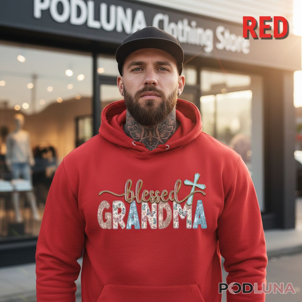 Blessed Grandma Butterfly Glitter Christian Cross Hoodie Blessed Grandma Butterfly Glitter Christian Cross Hoodie