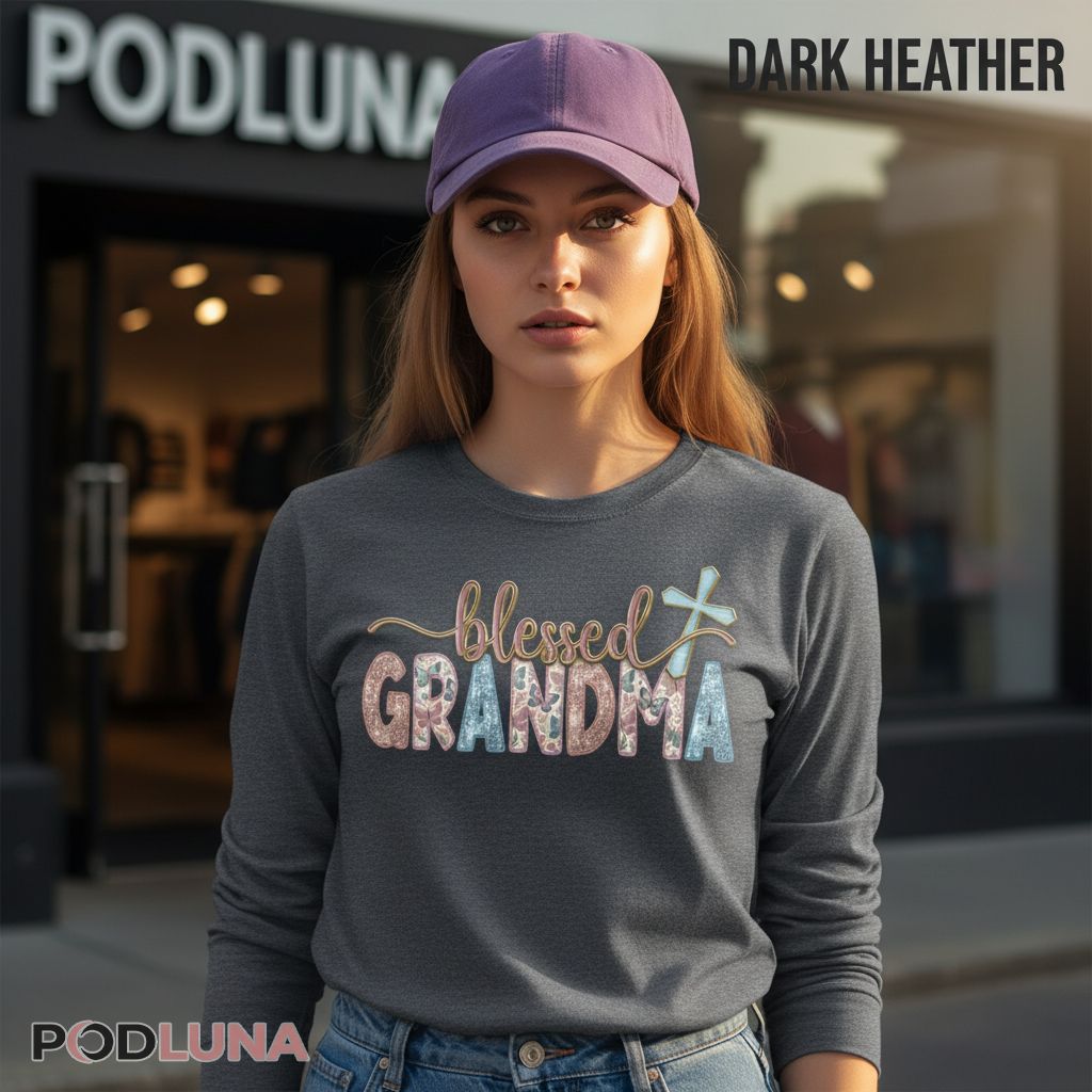 Blessed Grandma Butterfly Glitter Christian Cross Long Sleeve Blessed Grandma Butterfly Glitter Christian Cross Long Sleeve