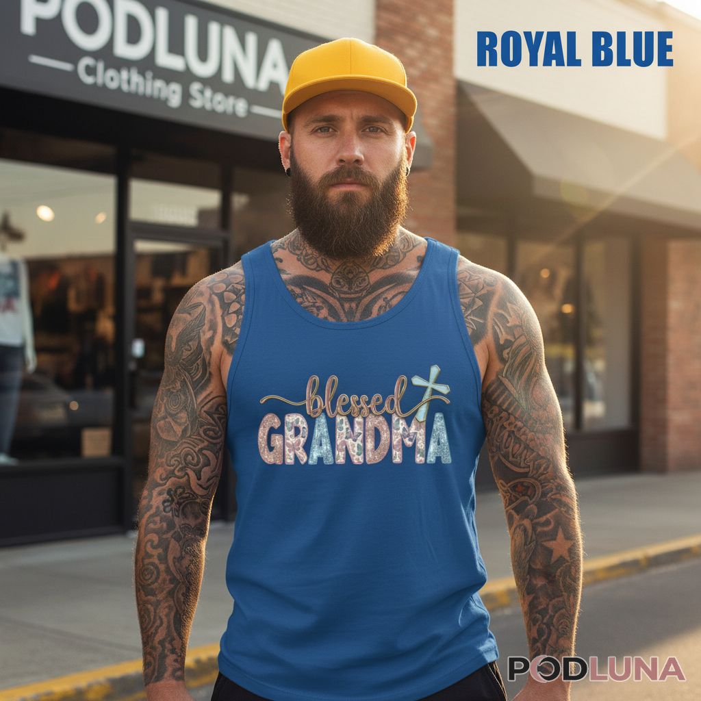 Blessed Grandma Butterfly Glitter Christian Cross Tanktop Blessed Grandma Butterfly Glitter Christian Cross Tanktop