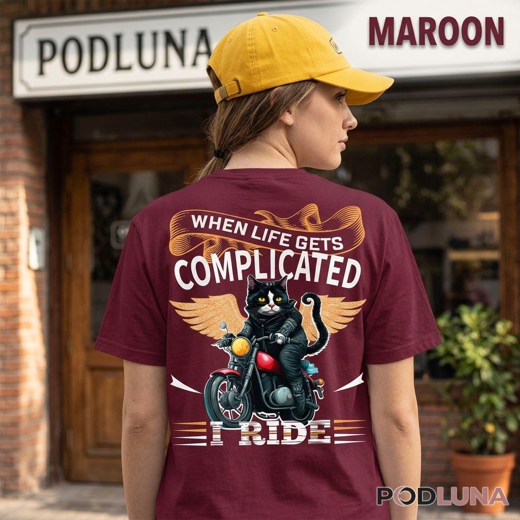 Cool Motorcycle Rider Cat Dad Life Gets Complicated I Ride Shirt