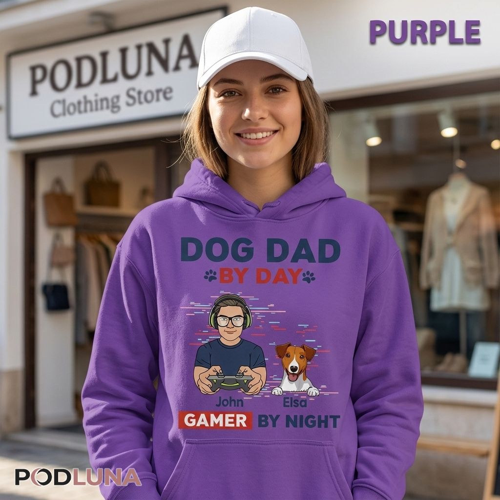 Personalized Dog Dad By Day Gamer By Night Hoodie Personalized Dog Dad By Day Gamer By Night Hoodie