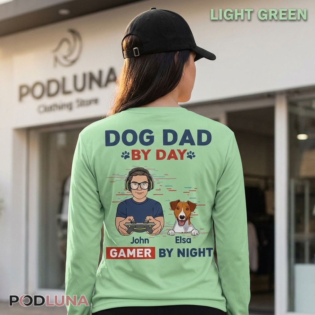 Personalized Dog Dad By Day Gamer By Night Long Sleeve Personalized Dog Dad By Day Gamer By Night Long Sleeve
