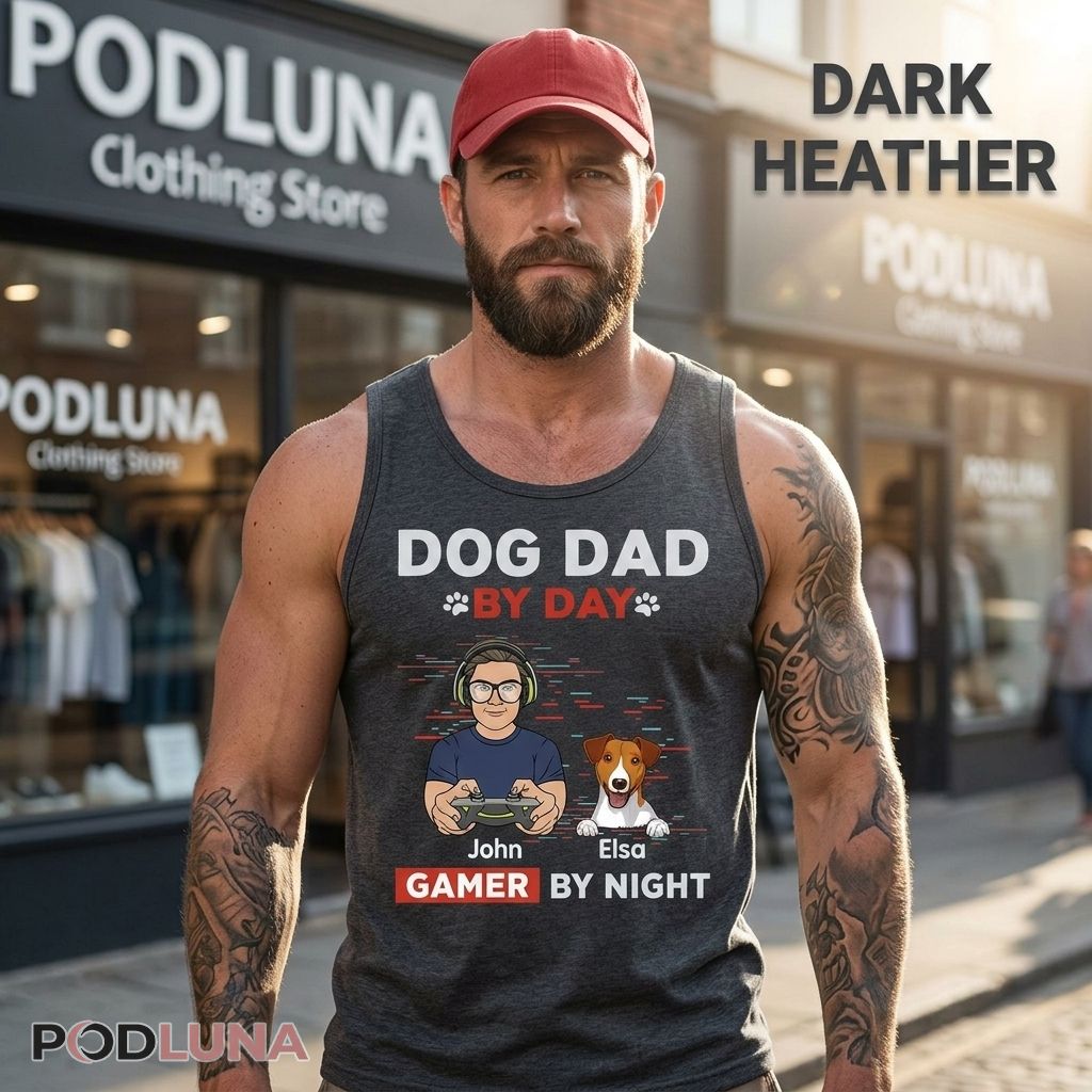 Personalized Dog Dad By Day Gamer By Night Tanktop Personalized Dog Dad By Day Gamer By Night Tanktop
