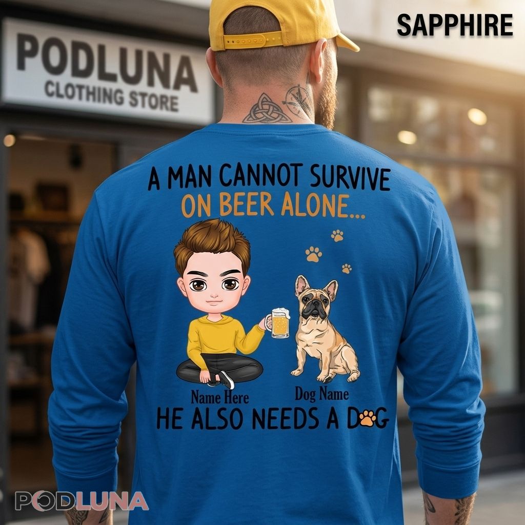 Personalized Beer And Dog Dad Lovers Chibi Man French Bulldog Long Sleeve Personalized Beer And Dog Dad Lovers Chibi Man French Bulldog Long Sleeve