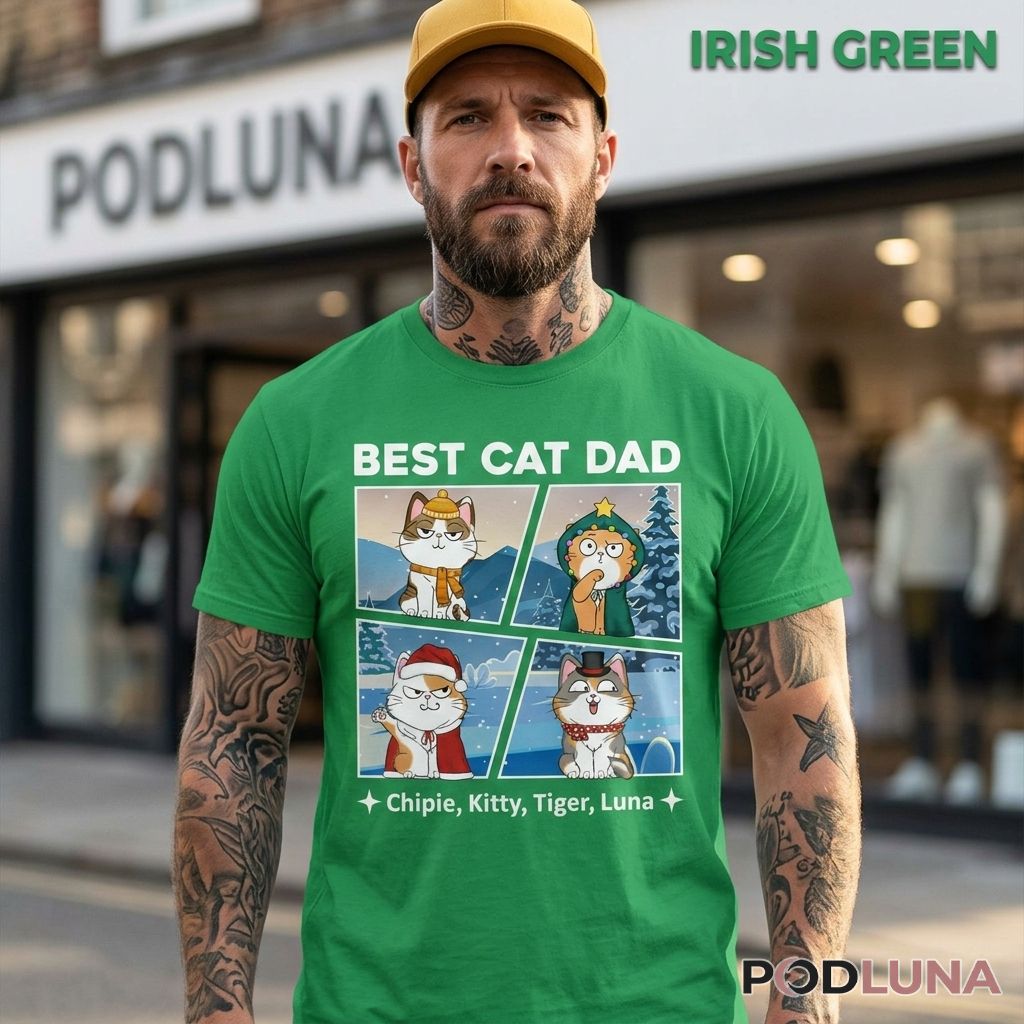 Personalized Christmas Cat Dad Shirt