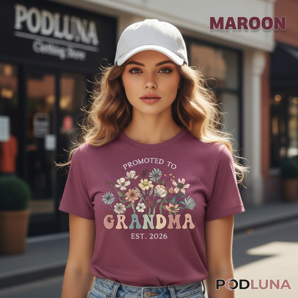 Promoted To Grandma Est 2026 Retro Wildflower Shirt