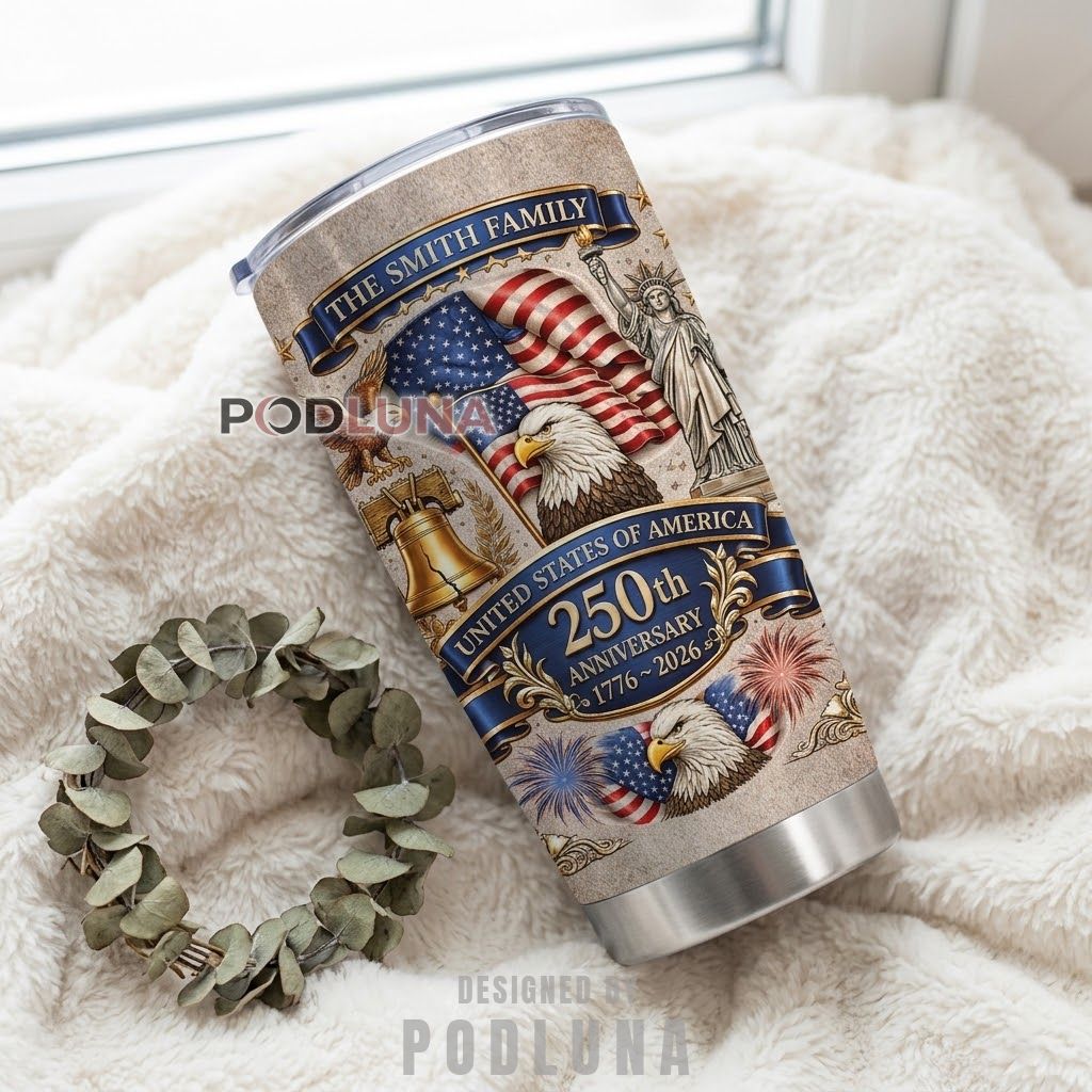 America 250 Parade Souvenir Tumbler Vintage Badge Navy Cup